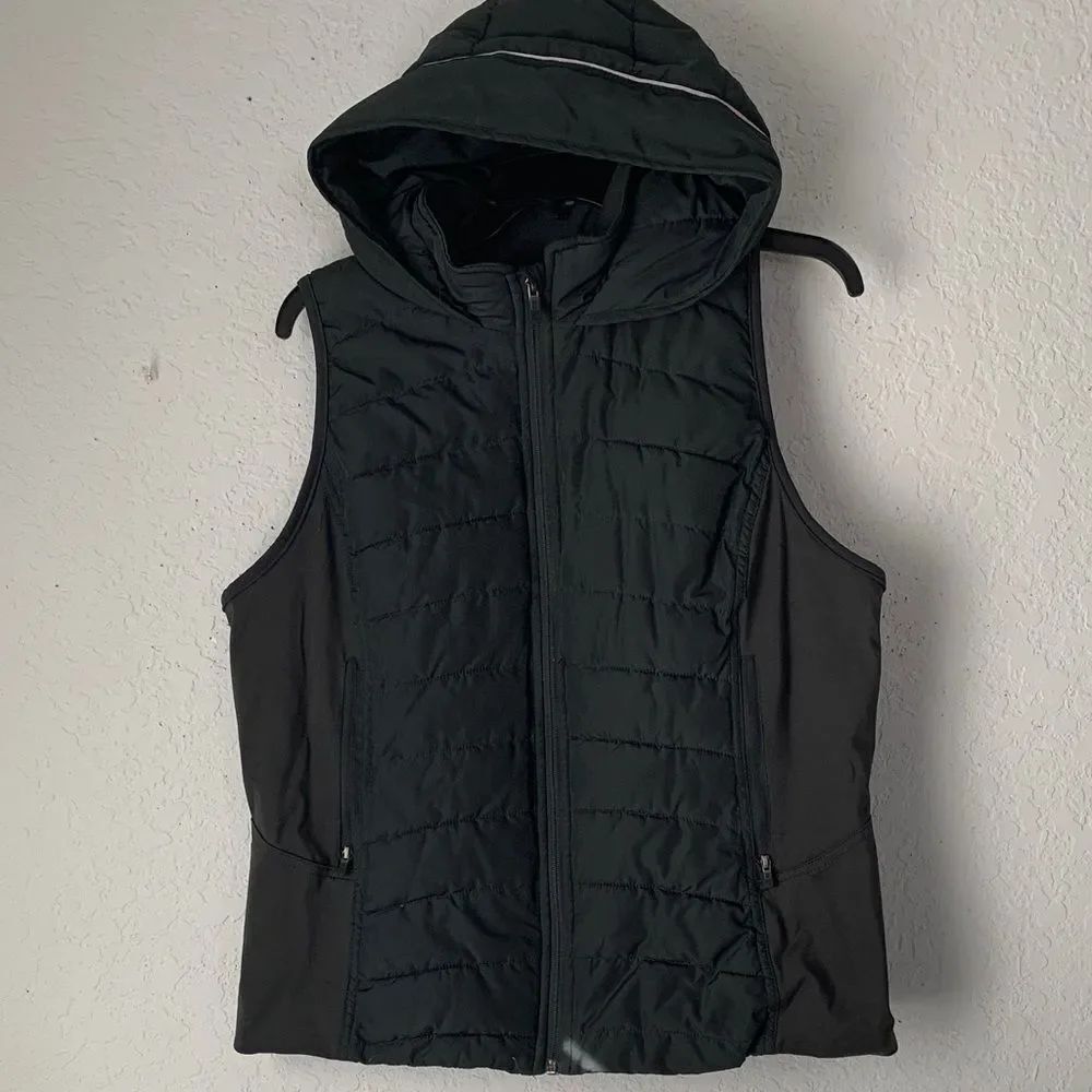 Tangerine Women’s Dark Green Hooded Puffer Vest Full Zip Pockets Size L